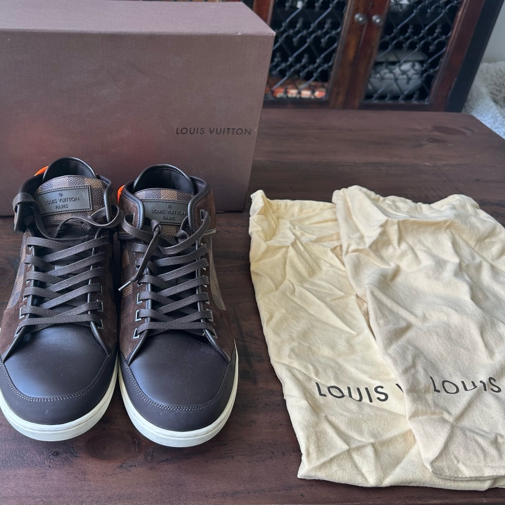 Louis Vuitton Men's Brown & Orange Leather and Suede Sneakers